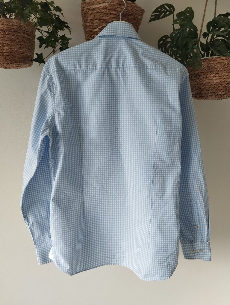 Bawełniana koszula w błękitna kratkę, niebieska kratka, wizytowa r. 39