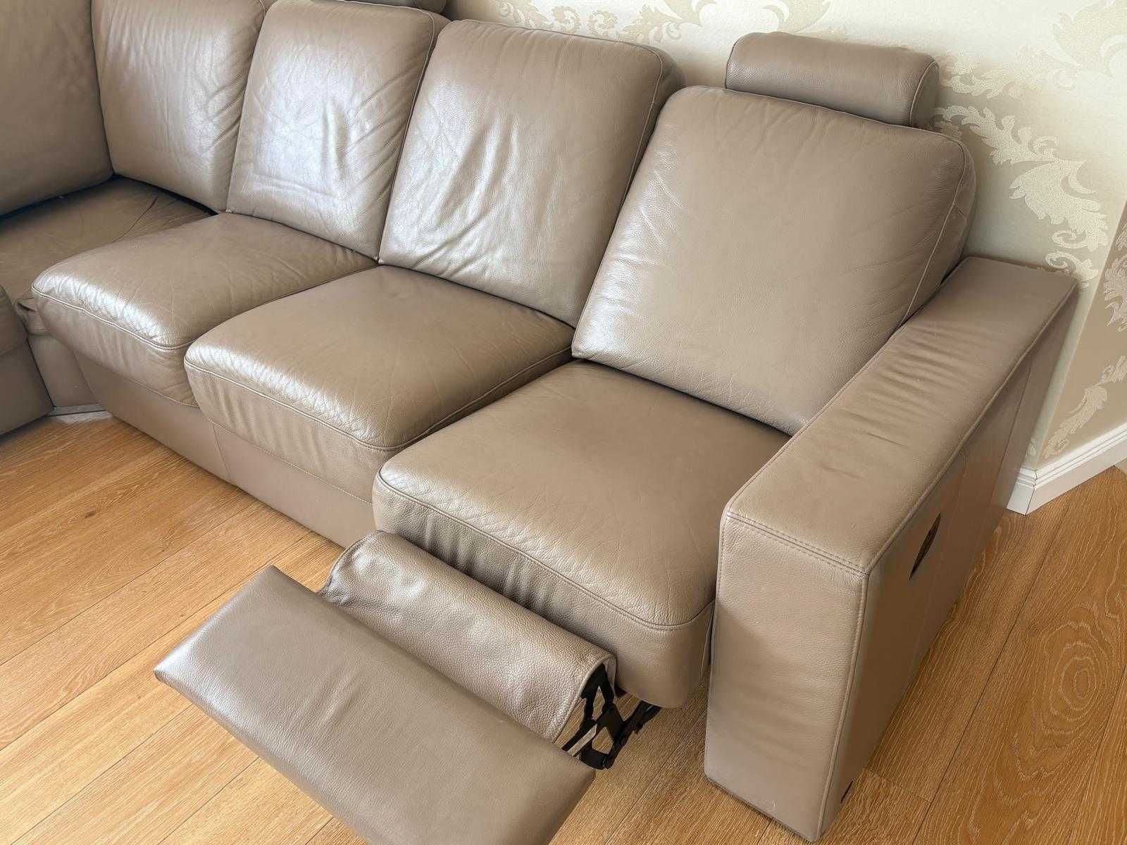 Sofa narożna KLER ze skóry o wym. 295x180cm, kolor beżowo-szary