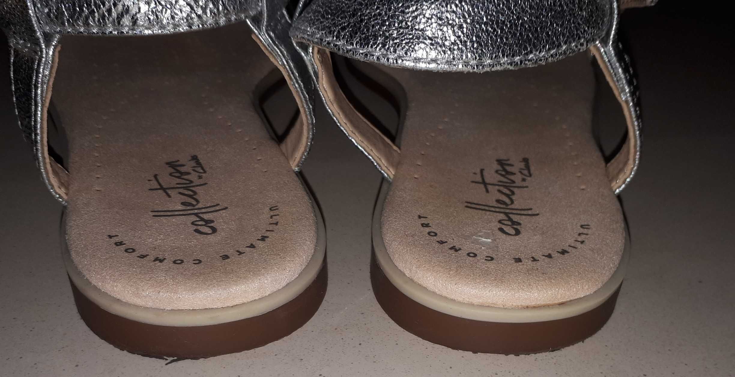 Sandały srebrne Clarks 37,5 śliczne z kryształkami/cyrkoniami