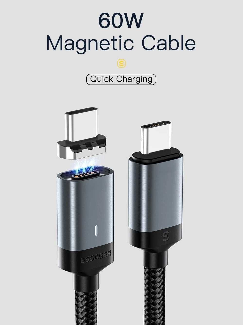 Магнітний кабель Essager Type-C to Type-C 2m 60w