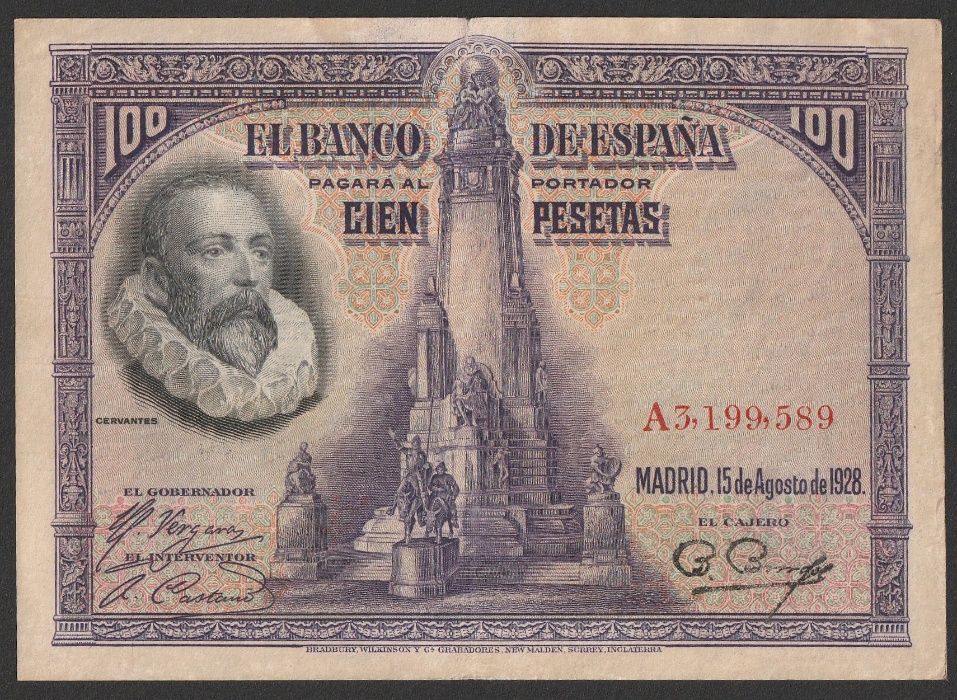 Hiszpania 100 peset 1928 - A 3,199 - Miguel Cervantes