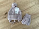 Zestaw H&M r. 74/80 czapka i rękawiczki zimowe, fioletowe, liliowe