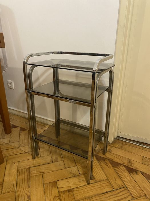 Mesa de apoio moderna em metal e vidro