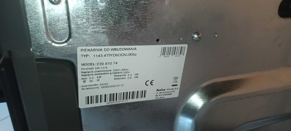 Piekarnik AMICA na części lub do naprawy