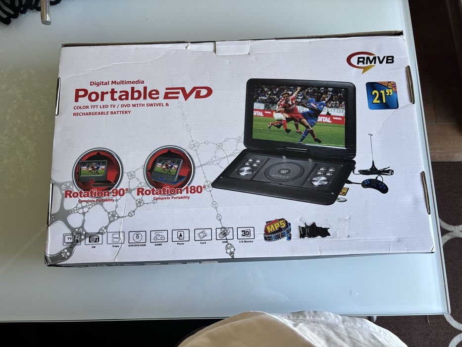 Przenośny odtwarzacz DVD EVD 21” z obrotowym ekranem i grami