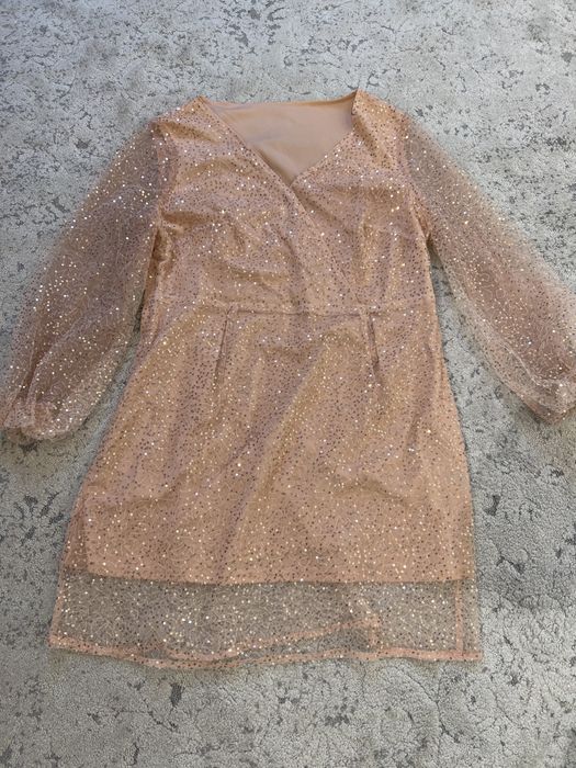 Sukienka cekinowa złota/beż SHEIN 1xl nowa