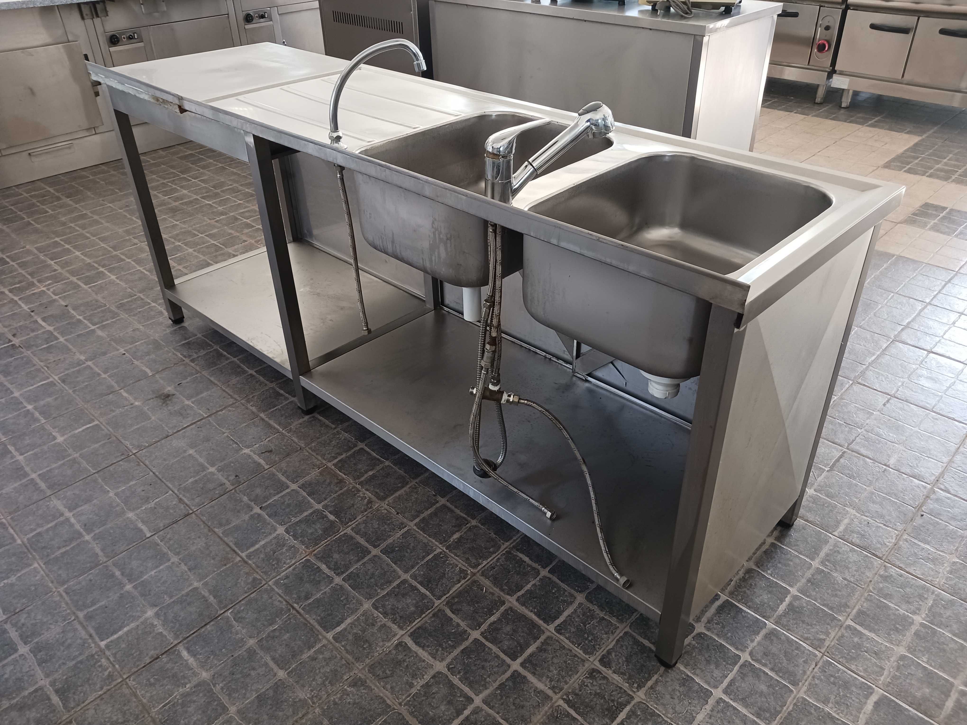 ACM1507 - Bancada de Lavagem em Inox de 2,1m com 2 cubas - Usado