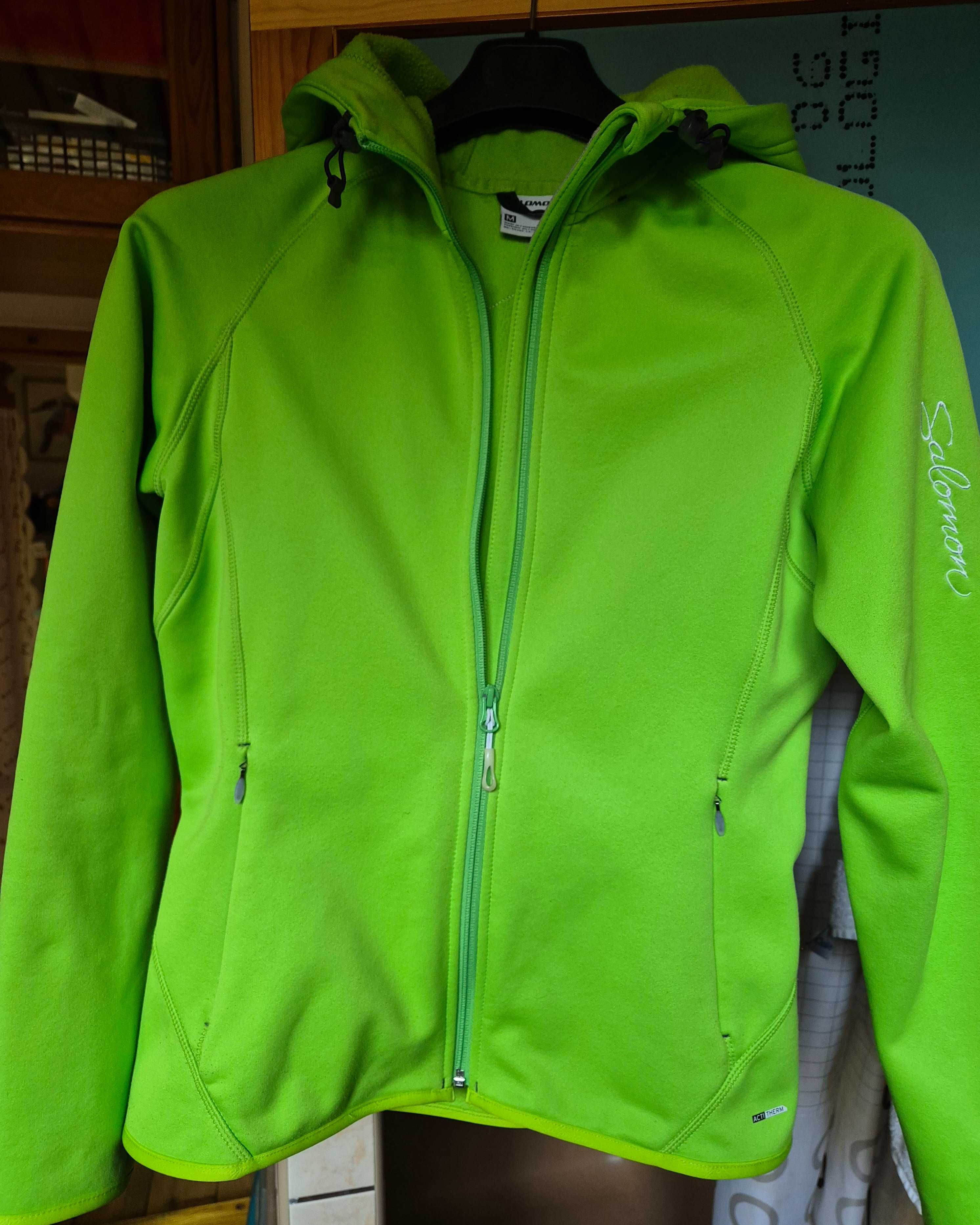 Salomon- bluza damska na polarze, zieleń ,ozdobne hafty, z kapturem, M