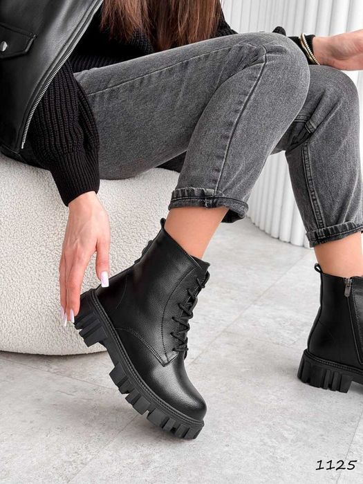 Зимові жіночі черевики чорні шкіряні (36-41) на хутрі | Ботінки жіночі