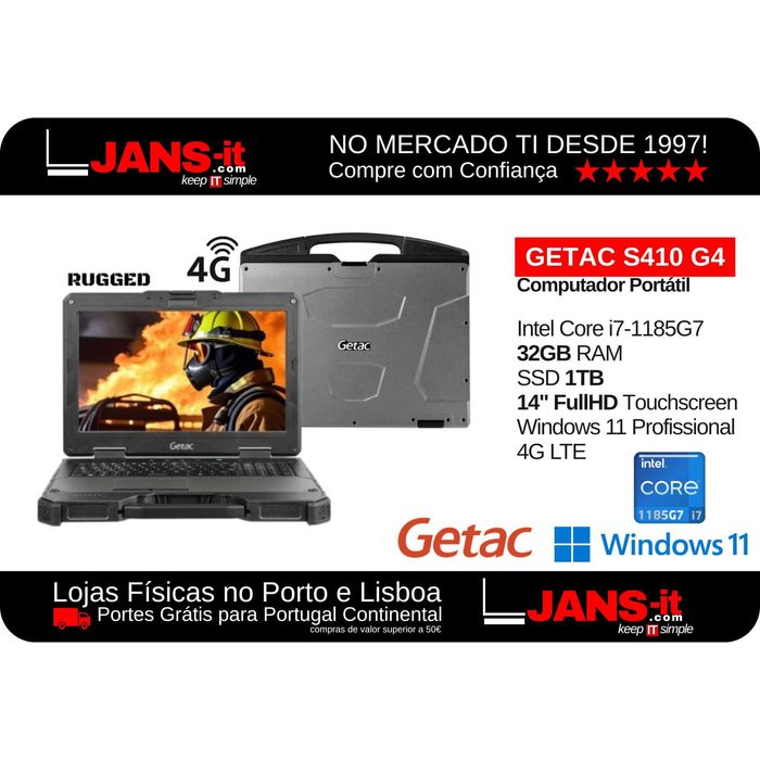 Getac S410 G4 | i7-1185G7, 32GB, SSD 1TB, 14″ FHD, TouchScreen, 4G LTE