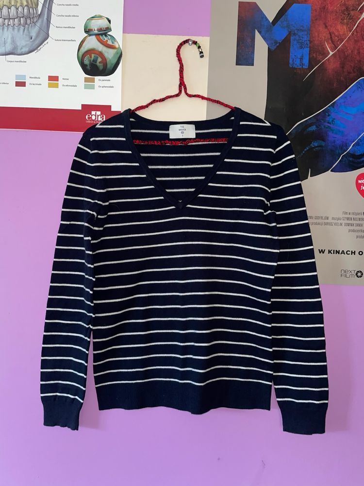 Sweter w paski granatowy grunge nirvana kurt cobain vintage aesthetic