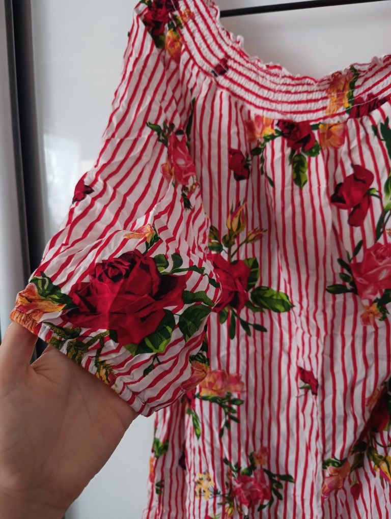 Piękna bluzka hiszpanka plus size 2xl 3xl oversize kwiaty do 128 biust