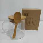 Caneca em Vidro com Tampa e Colher em Bambu - ECO [NOVA]