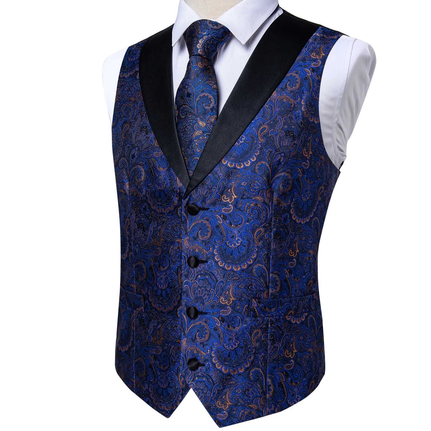 XXXL Kamizelka Krawat elegancka garnitur poszetka klapy granat brąz