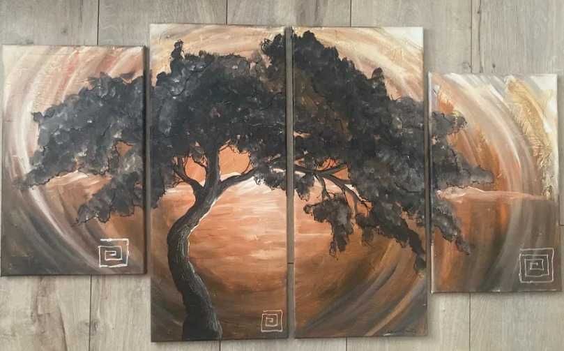 Obraz ręcznie malowany tryptyk drzewo 120 x 69,5 cm