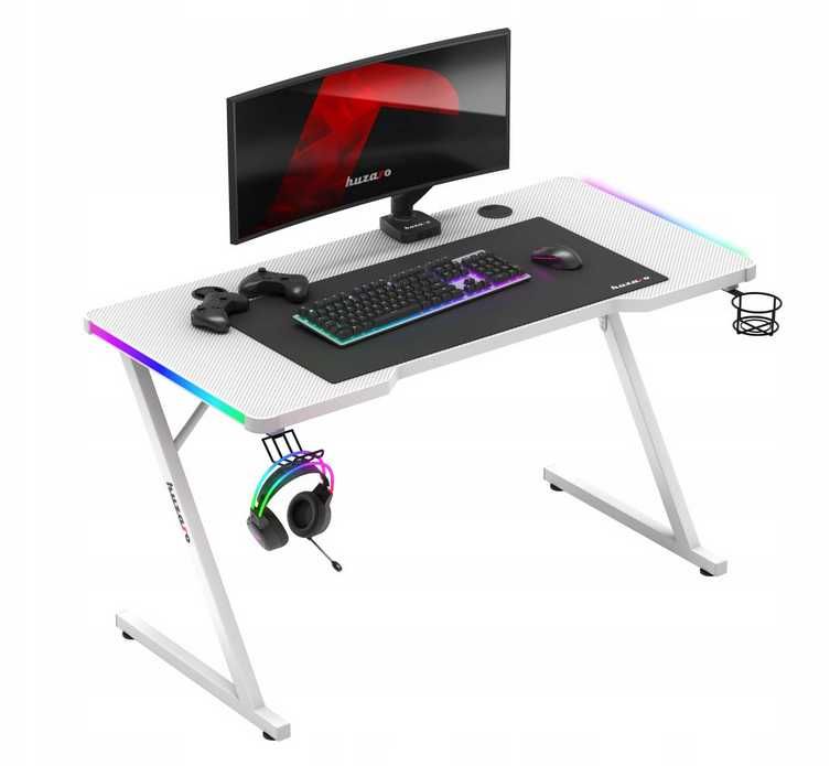 Biurko Gamingowe Huzaro Hero 2.5 RGB WHITE nowe! FV