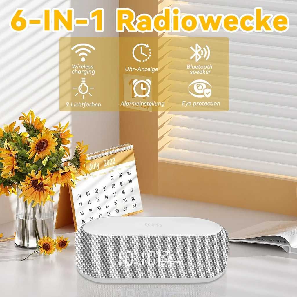 Zegar, budzik z ładowarką i bluetooth głośnik