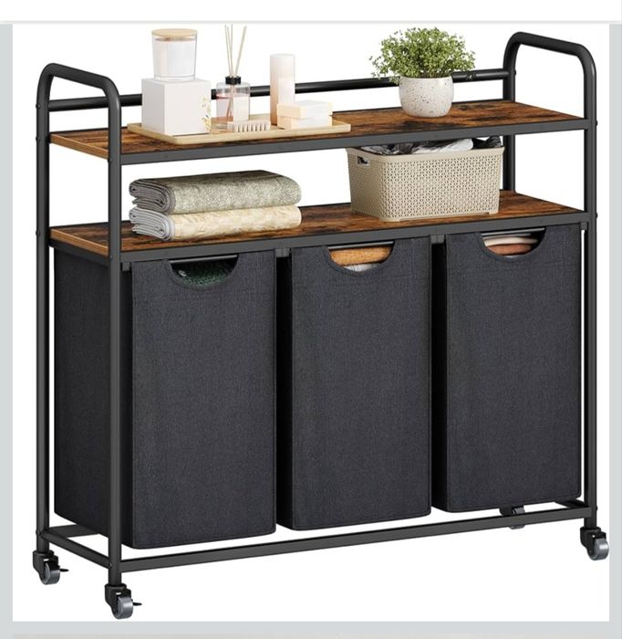 Hzuaneri kosz na pranie 3 × 46L – sortownik z półkami