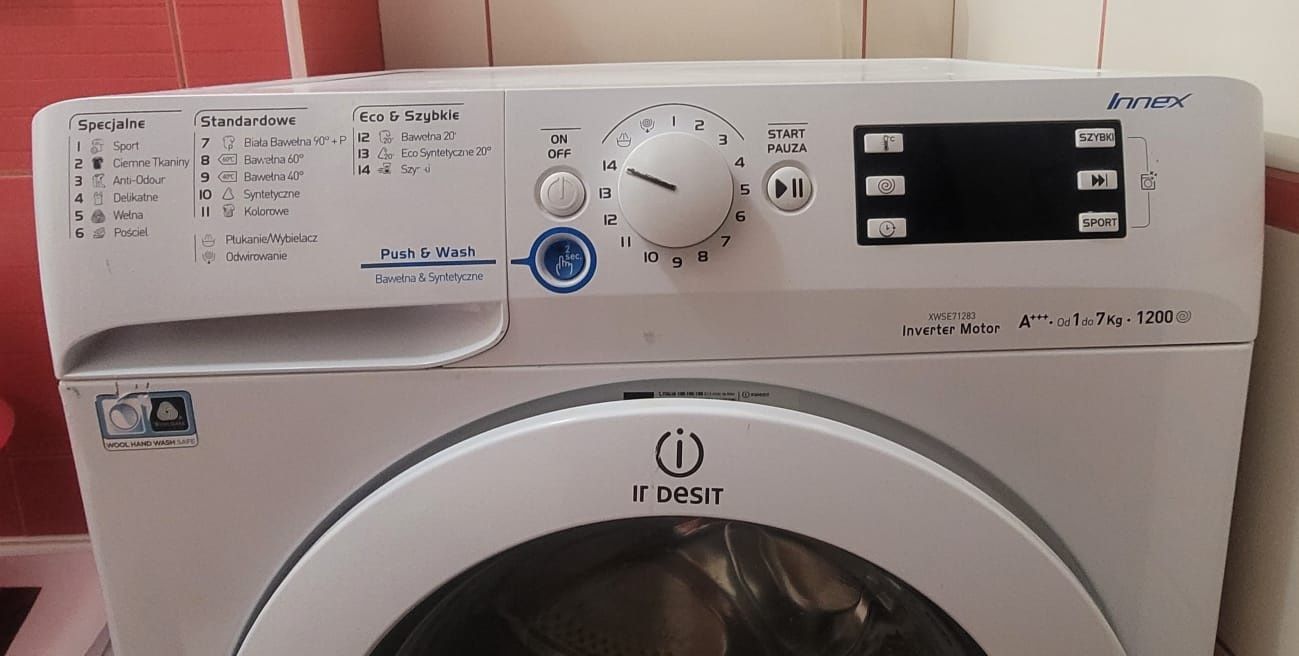 Pralka Indesit KLASA A+++ 7 kg załadunku 1200 obr./min