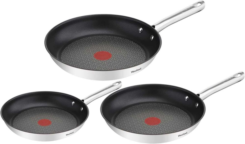 Tefal Duetto Zestaw Patelni, Stal, Srebrny/Czarny, 20/24/28 cm