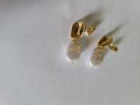 Kolczyki biało złote imitacja pereł
