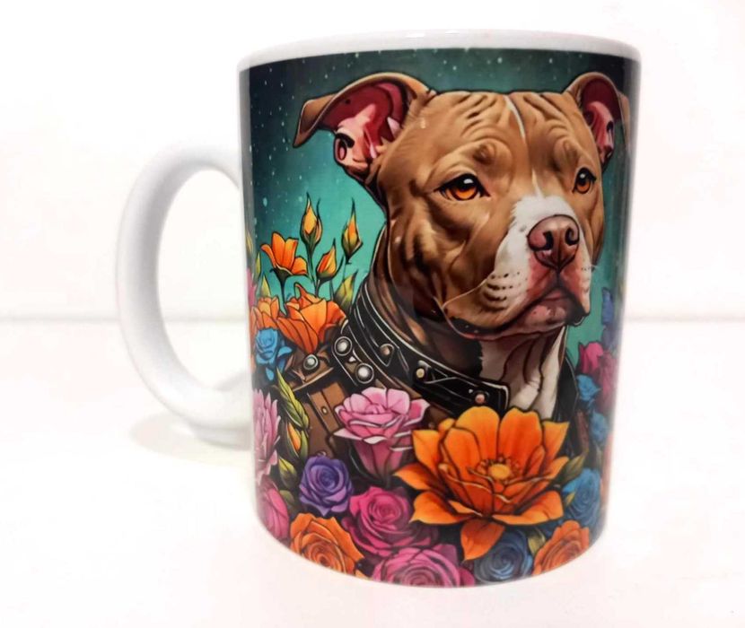 Amstaff, kwiaty, kubek 330 ml
