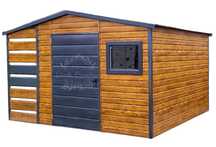 Domek Ogrodowy 2,5x2,5m + Wiata 1m Okno drewnopodobny - Antracyt ID627