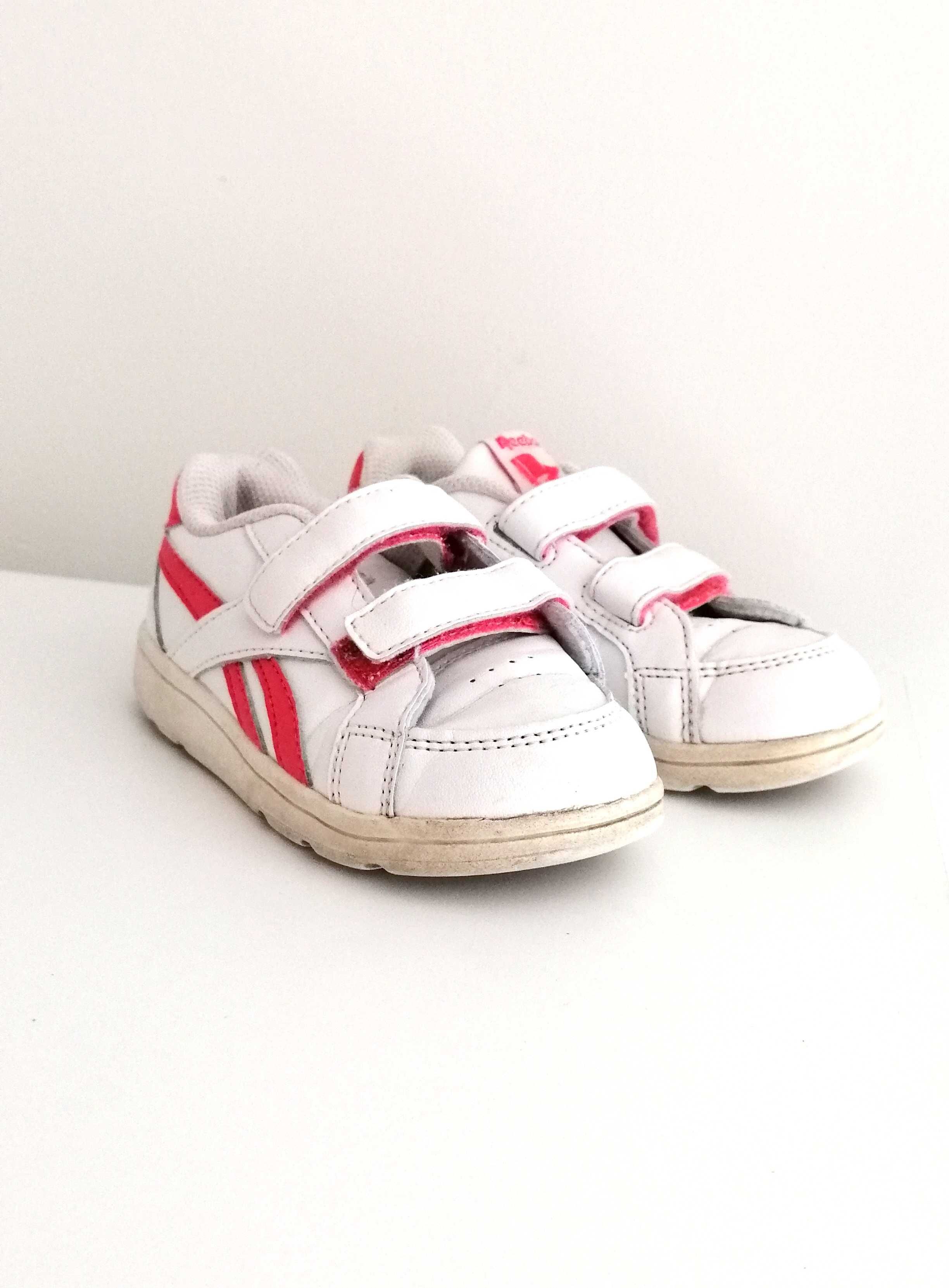 buty sportowe reebok sneakersy narzepy białe różowe dladziewczynki23,5
