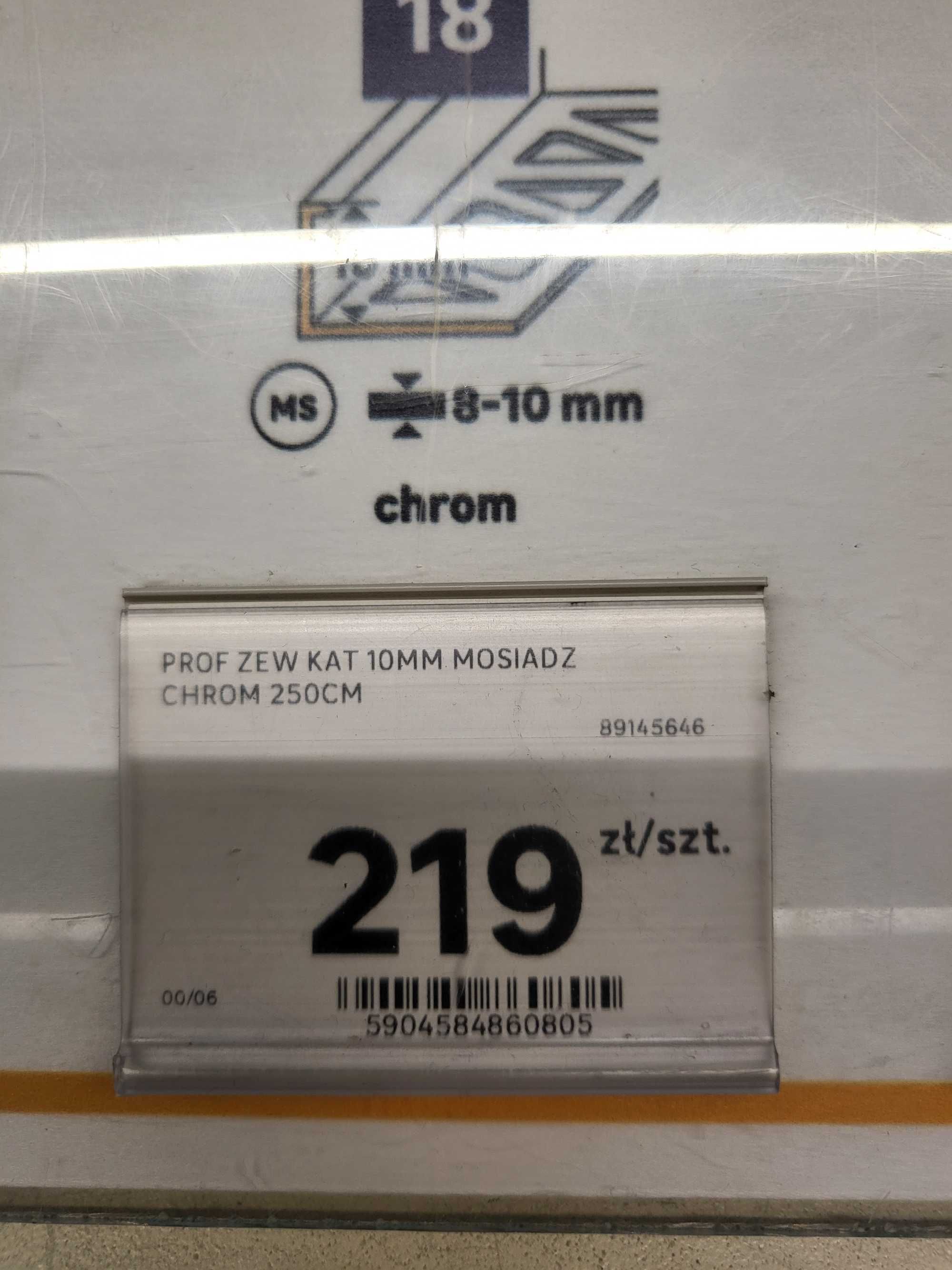 Profil narożny zewnetrzny L listwa ozdobna mosiądz chrom 10mm/2.5m