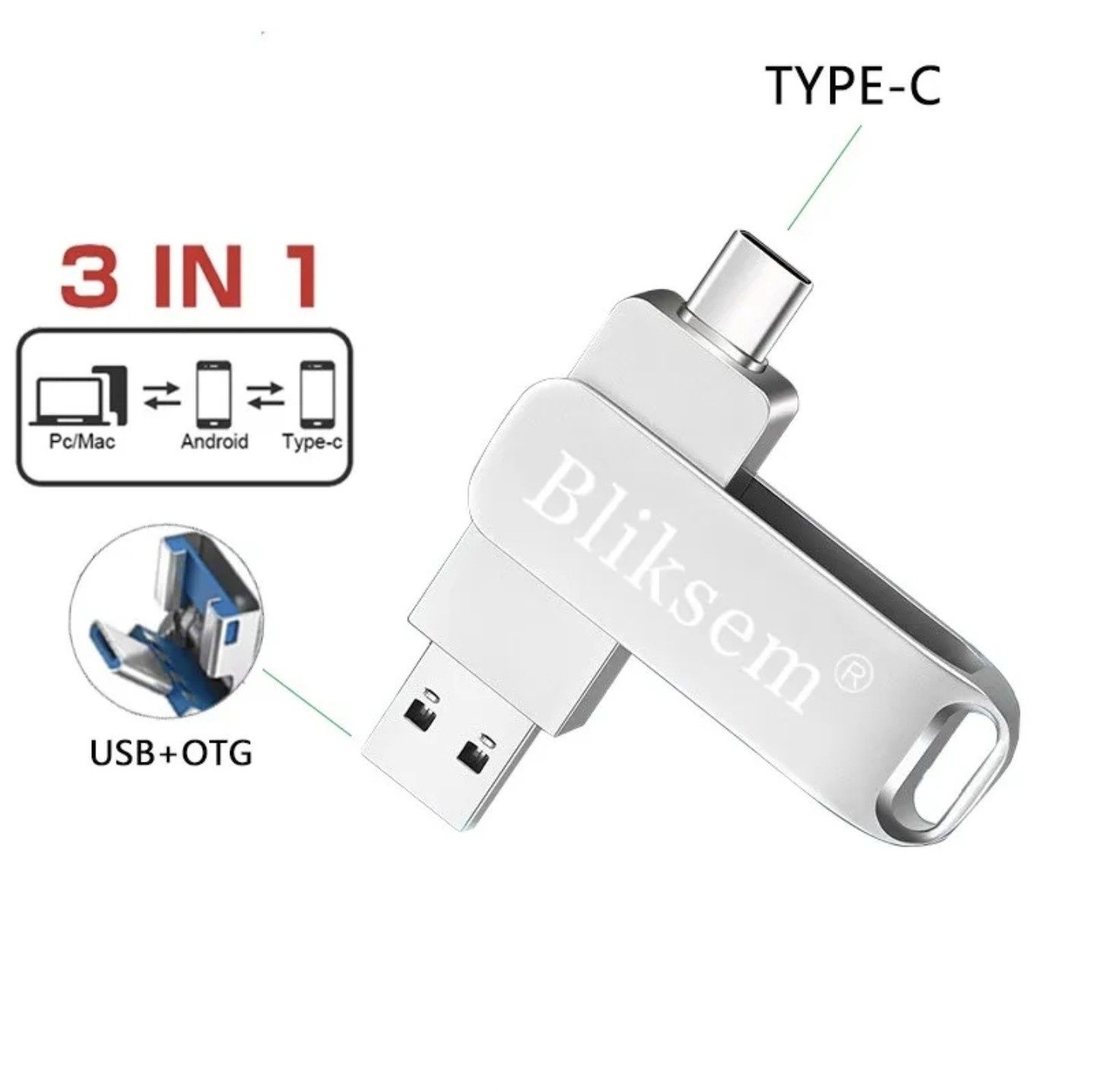 Флешка 64 Gb накопичувач - адаптер 3- в- 1 USB OTG  type C, micro usb