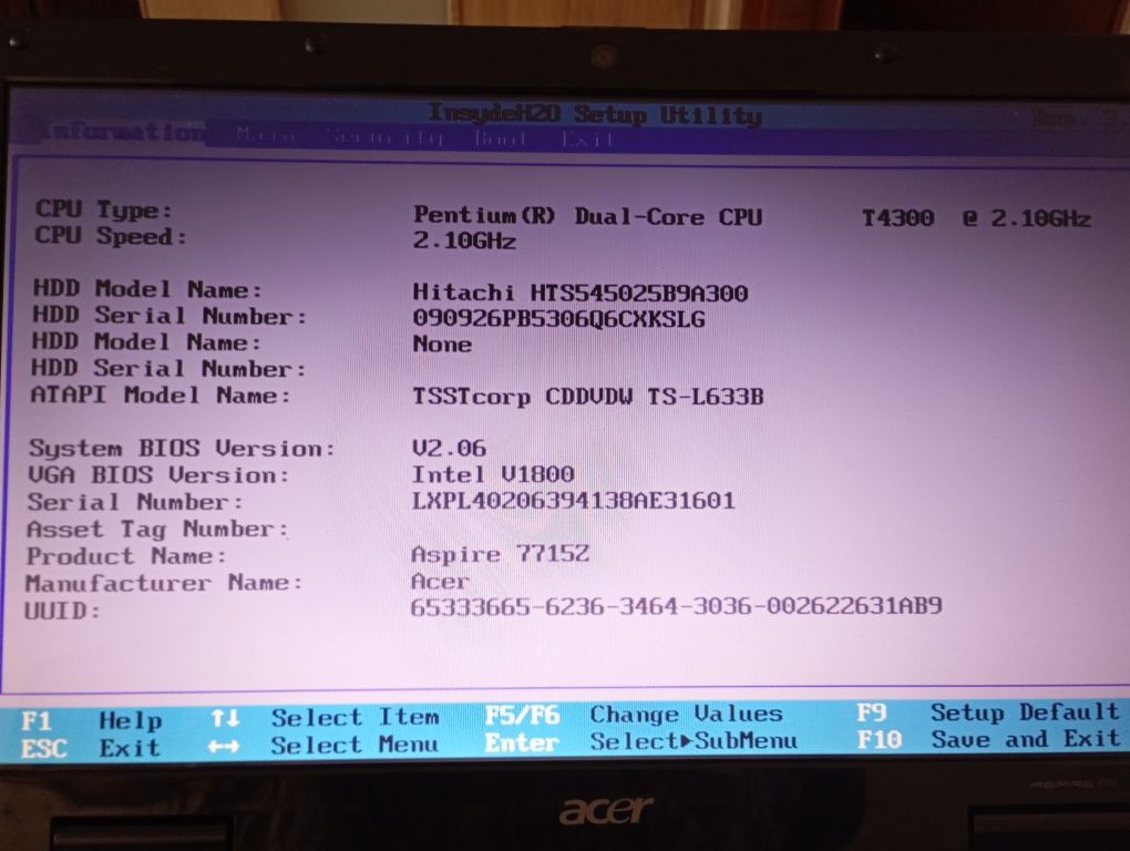 Acer 7715 Z  HDD 250 GB  RAM 3 GB
