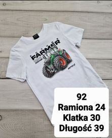 Koszulka chłopięca bawełna tshirt traktor 92,98,104,110,116,122 biała