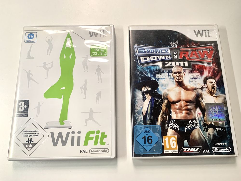 Wii gry zestaw 4 sztuk wii fit barbie smack down raw kazten baby