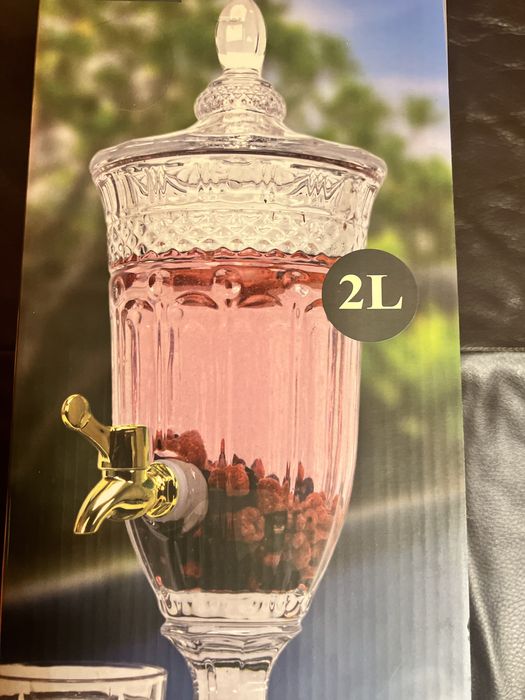 Dozownik, karafka, dzbanek z kranikiem do lemoniady, szklany, Nowy