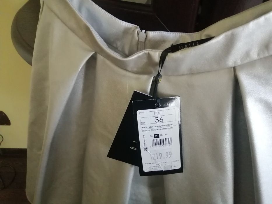 Spódnica midi srebrna Mohito 36 skóra tiul