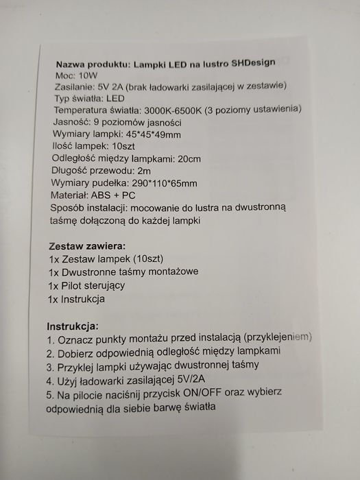 Lampki led na lustro .