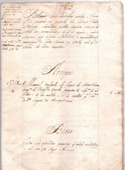 MANUSCRITO - Pagamento de quintas e lugares (1769)