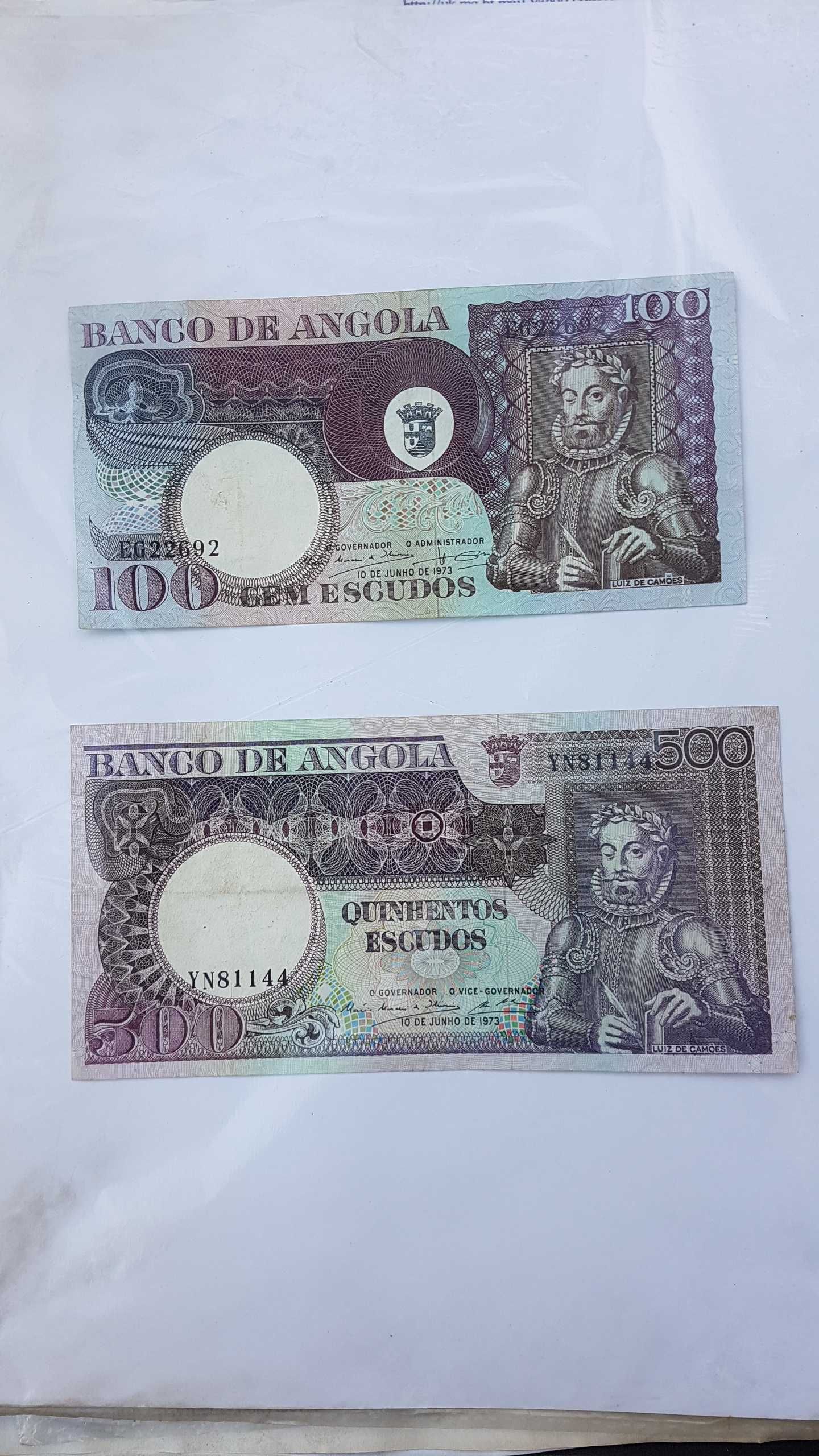 Notas Angola 100 escudos e 500 escudos de 1973