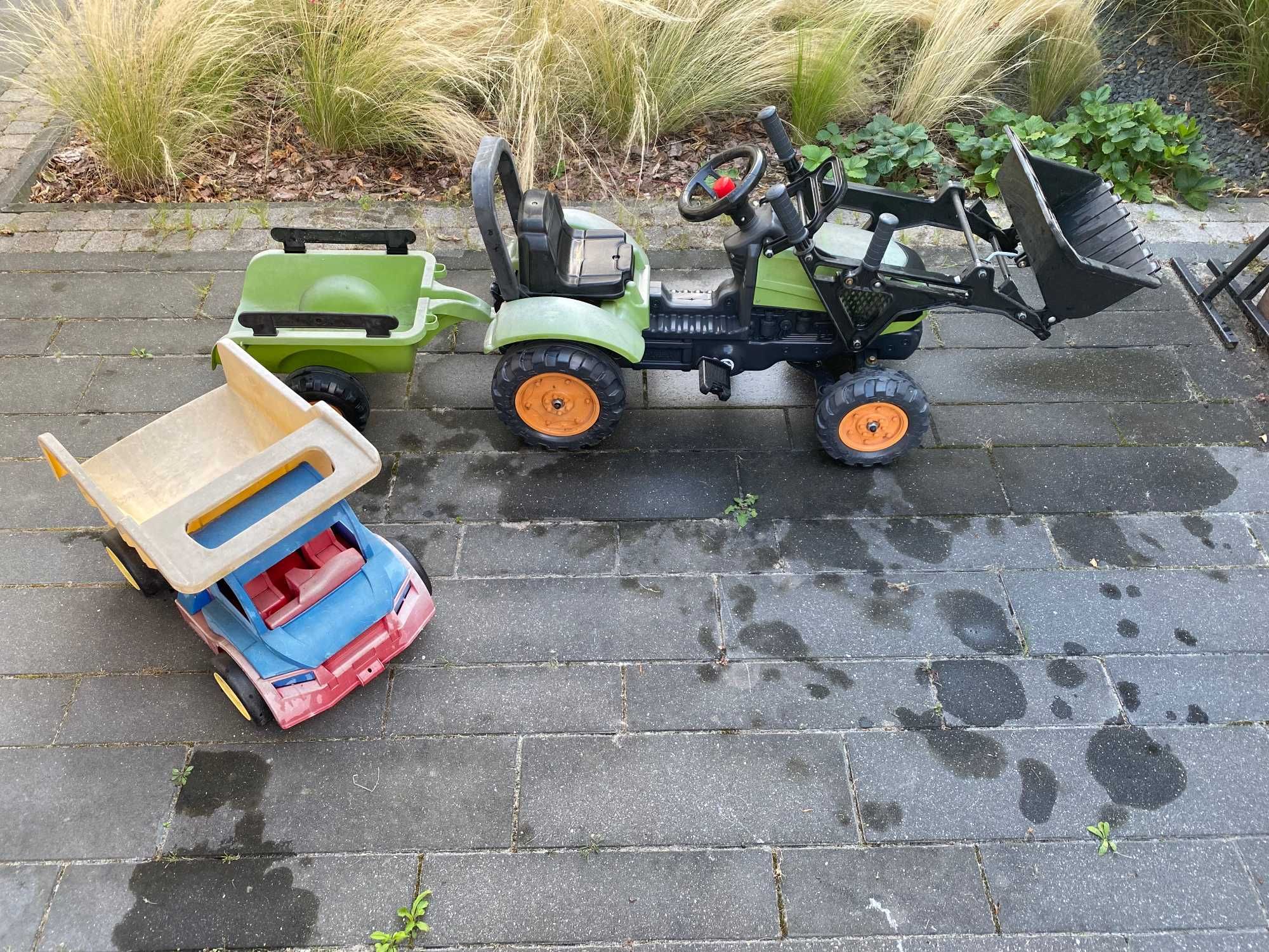 Falk Claas traktor na pedały z łyżką i przyczepką