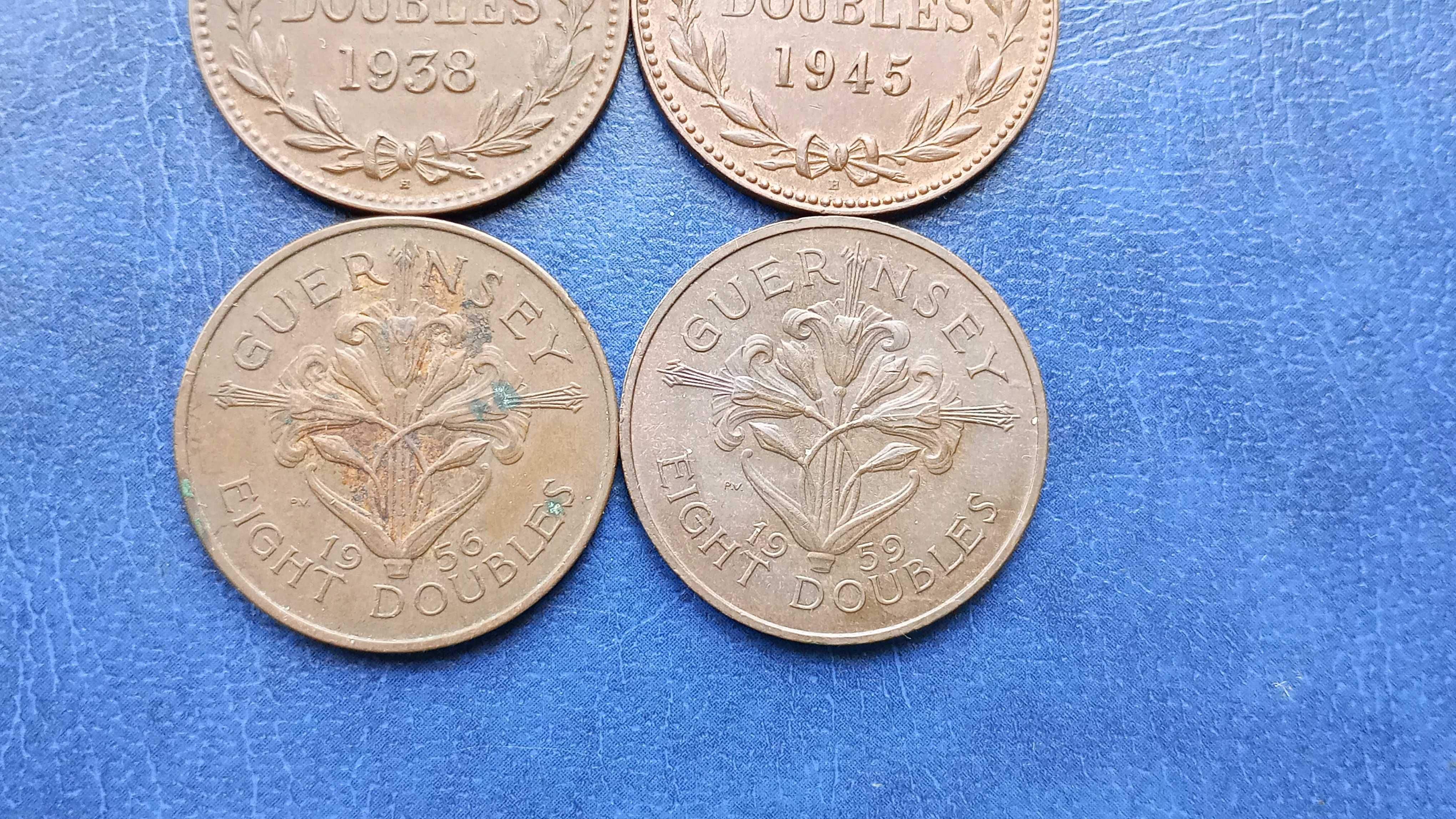 Stare monety 8 Doubles 1902 do 1959 zestaw 10 szt Guernsey
