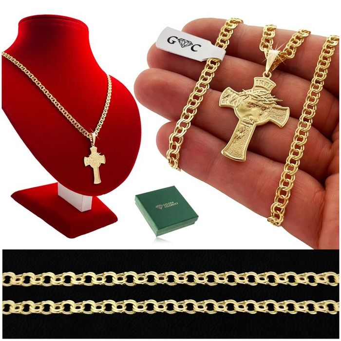 Pamiątka Bierzmowania Komunii Świętej Chrztu Złoty Łańcuszek+krzyżyk G