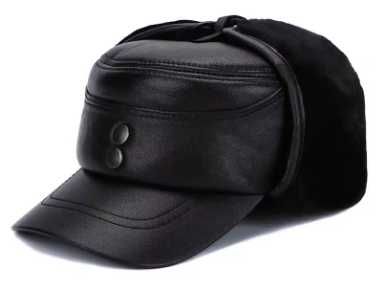 Зимова чоловіча шапка з натурольного хутра чорна р.60