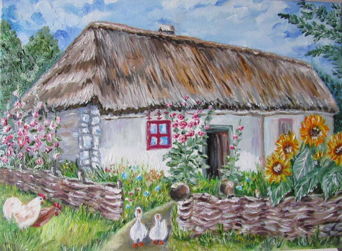 Картина "Дом", размер 40*30, холст, масло, имеется багет