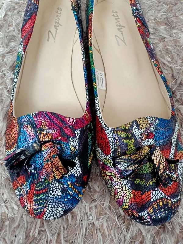 Balerinki zapato lordsy półbuty kwiaty motyle r. 39