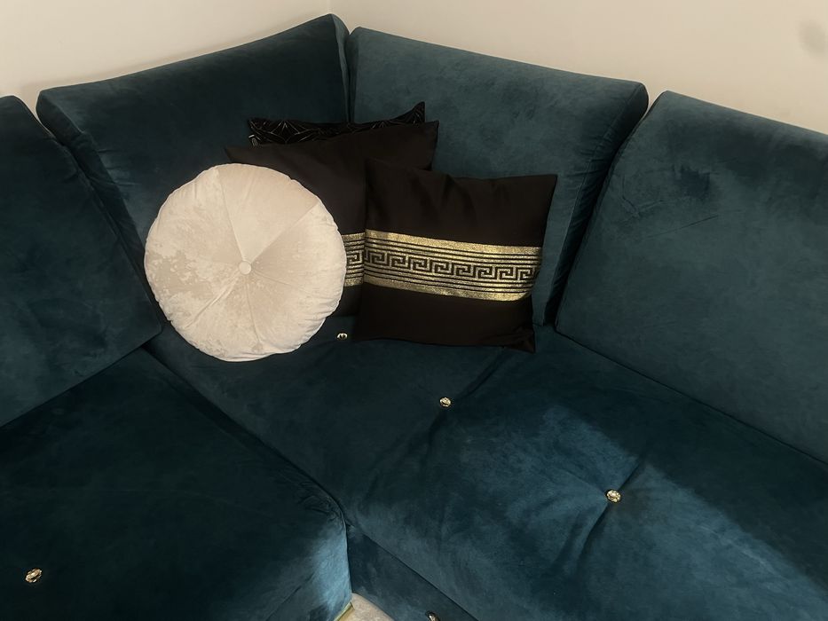 Narożnik z funkcja spania kolor morski + GRATIS stolik