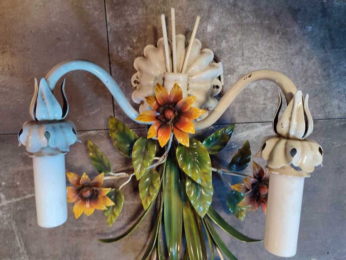 Kinkiet podwójny Salvadori,vintage kwiaty włoski