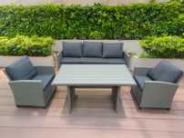 Nowe meble ogrodowe duuża sofa dwa fotele, stół.