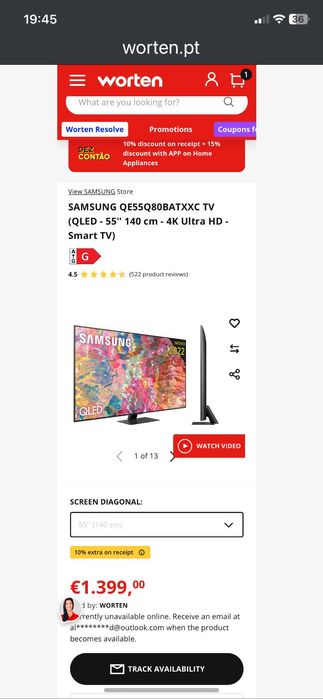 SAMSUNG QE55Q80BATXXC TV e barra de som Samsung HW-J8511