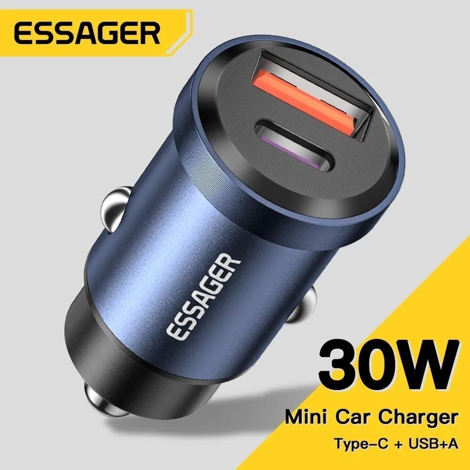 Зарядка в прикурювач Type c + usb aавто Essager 30w