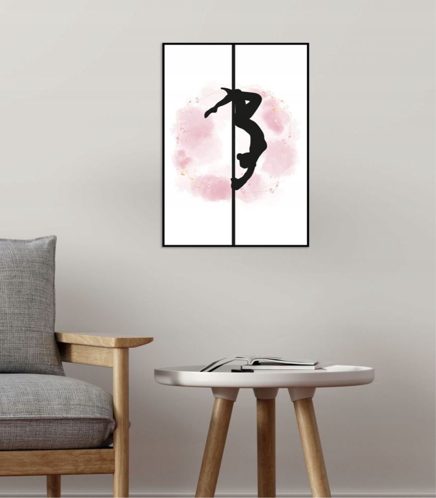 Plakat obrazek pole dance, PD, sylwetka, czarno różowy 40x50 cm
